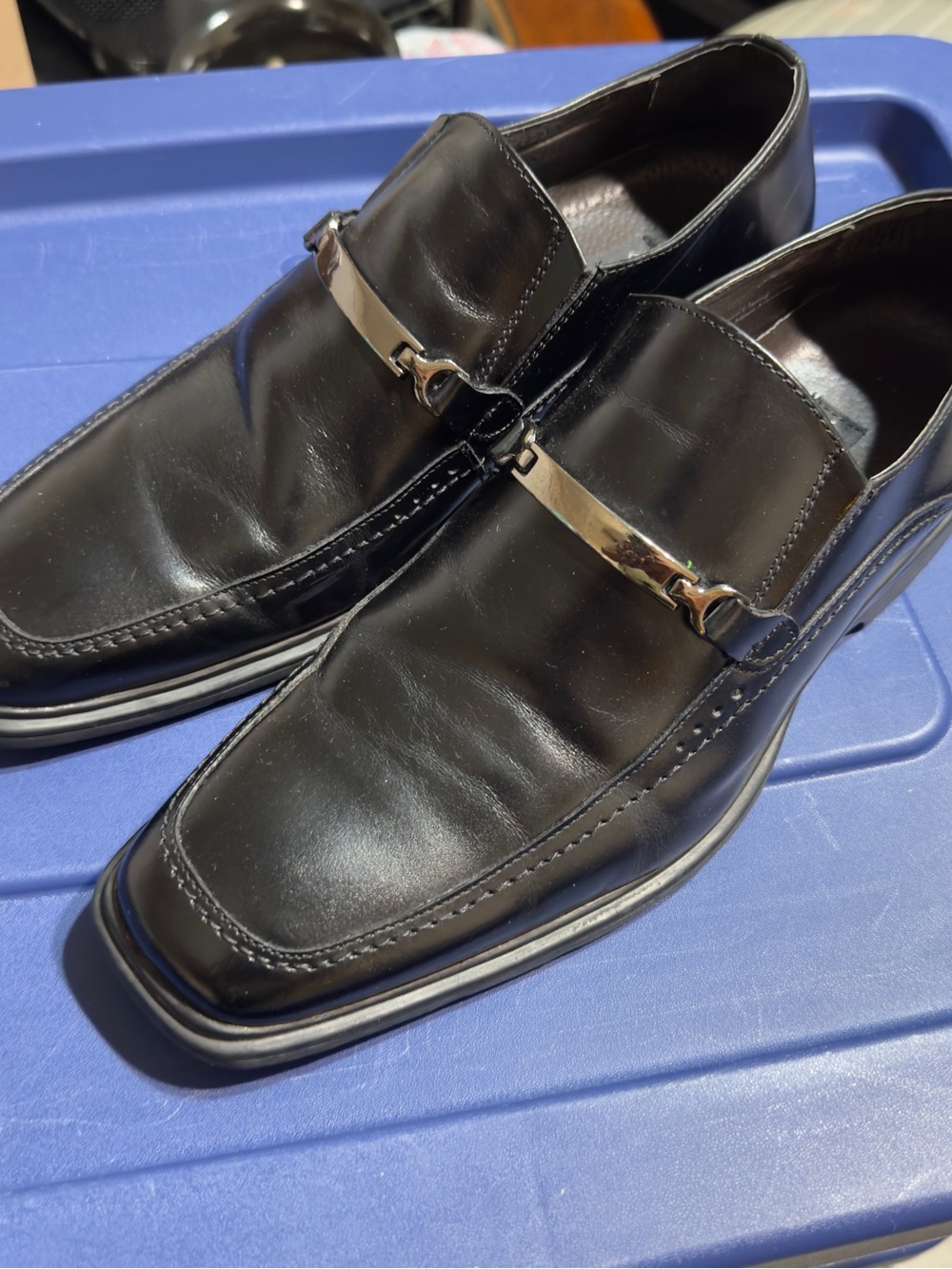 Via Spiga Black Leather Bit Loafers with Silver Hardware